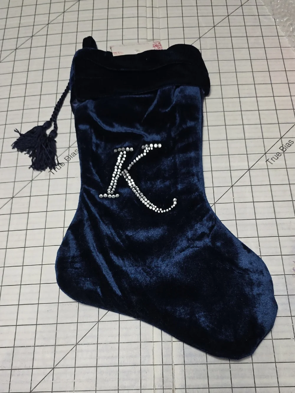 Target Navy Blue Velvet Christmas Stocking with Rhinestone 'K', NWT